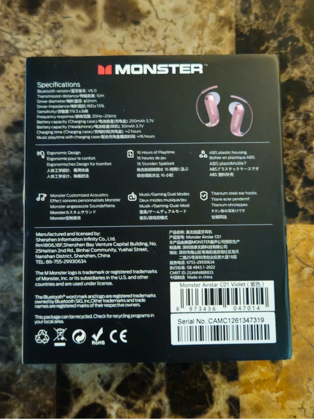 Monster Airstar C01 Wireless Earbuds - Rose Gold NIB
